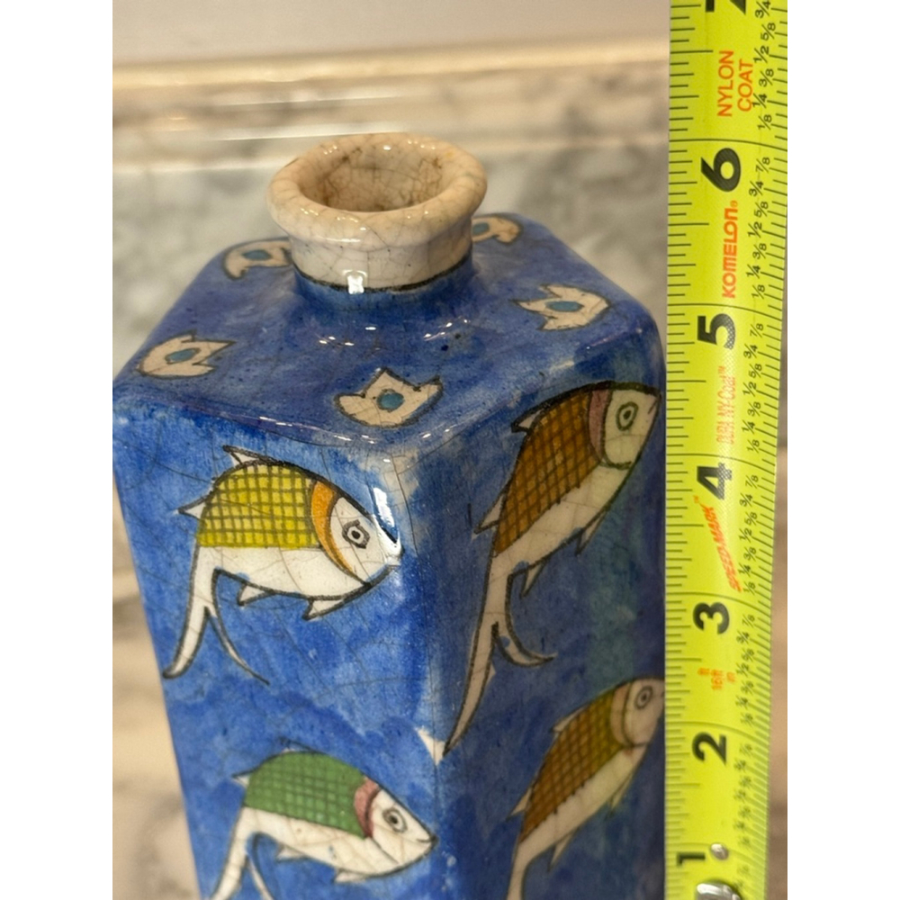 Persian Islamic Style Studio Pottery Vase Blue Fish Motif Folk Art Ceramic - Picture 9 of 10